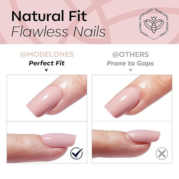 Modelones Extra Short Press on Nails, Squoval Fake Nails, Reusable Nail Kit with Nail Glue Adhesive Tabs Mini Nail File, Nails Press Ons 32Pcs 16 Sizes, Cosy Pink, Spring Women Girl Gift