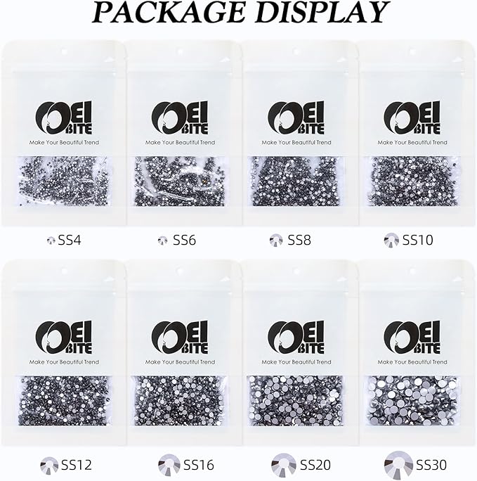 Black Hematite Flatback Rhinestones, Glass Rhinestones for Nail Art and Craft, Glue Fix, Loose Crystal Gemstones(Black Hematite, SS30, 288pcs, 6.4-6.6mm)