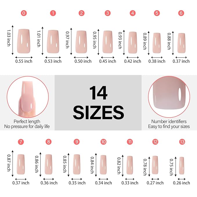 AILLSA Press on Nails Medium Square 140 PCS Fake Nails 4 in 1 Medium Glossy Nude Nails Press Ons, Long Lasting Pre-Shaped Gel Nails Natural False Nail for Nail Art DIY Women