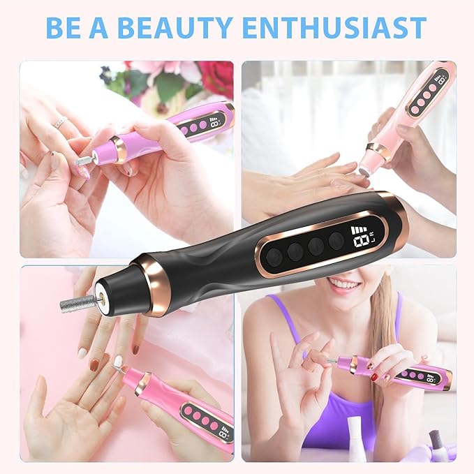 Professional Manicure Pedicure Kit Cordless Electric Nail File Set 6 Speed Cordless Nail Drill for Thick Nail Toenail Cuticle Hand Foot Care Nail Drill Tool(Black)