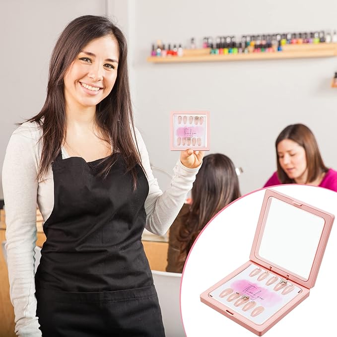 meekoo 30 Pcs Press on Nail Packaging Box with 90 Pcs Adhesive Double Sided Tape Artificial Nail Display Case Storage Container Box Acrylic Packaging Organizer for Art Home Salon(Pink)
