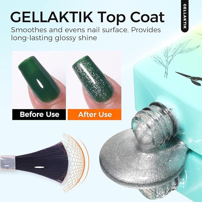 Glitter Gel Top Coat Set, Silver & Gold No Wipe Top Coat Gel Polish, 2 x 15ml Soak Off UV LED, Long Lasting Glitter Gel Nail Art for Home Salon Manicure & Pedicure