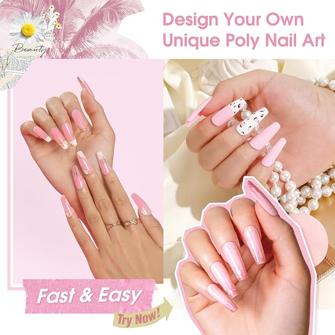 ROSALIND Pearl Pink Poly Extension Gel, 2.7 oz Pink Poly Nail Gel for Nail Art Decoration, builder Pinks Gel Nail Thickening Extension Easy to DIY Use at Home Need UV Lamp