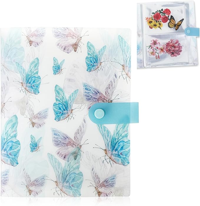 144 Slots Nail Art Artistic Stickers Storage Book Transparent Decals Organizer Tools DIY Design Manicure Decoration Empty Photo Display Showing Collecting Album Holder(Blue Butterfly)