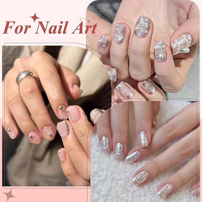 2160 Pcs Resin Half Round Pearls Kit, Mixed Sizes Flatback Silver Pearls, 3D Nail Decorations Pearls with Tweezers and Dual-end Brush for 3D Nail Crafts DIY, Face Makeup Gems Jewels(29-K1-2)