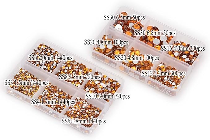 NCB 8000pcs Non Hotfix Rhinestones 10 Sizes Flatback Crystal Glass Rhinestones with Tweezers and Picking Pen for Nail Art Clothes Bags Phone Decorations Crafts DIY (012 Topaz Mix SS3-SS30)