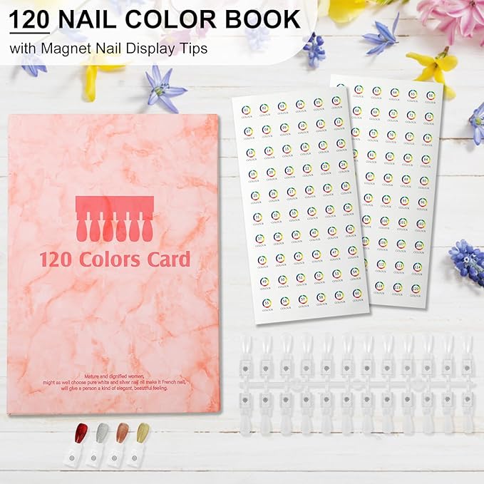 Magnetic Nail Swatch Book,120 Nail Color Display Book with 120 Magnetic Tips,Professional Nail Salon Color Display Book for Easy Preview & Storage