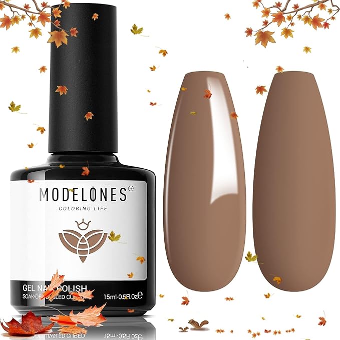modelones Gel Nail Polish, 15ML Caramel Coffee Brown Gel Polish Soak Off LED Neutral Nude Brown Color Nail Gel Polish, Salon DIY Nail Art Manicure at Home Gift for Women Holiday, 0.5 fl oz.