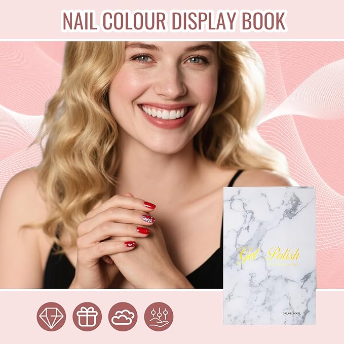 160 Nail Color Display Book with 240 Nail Tips and 1-200 Number Labels, Gel Polish Colors Card Board Professional Color Swatches Book Nail Storage Book
