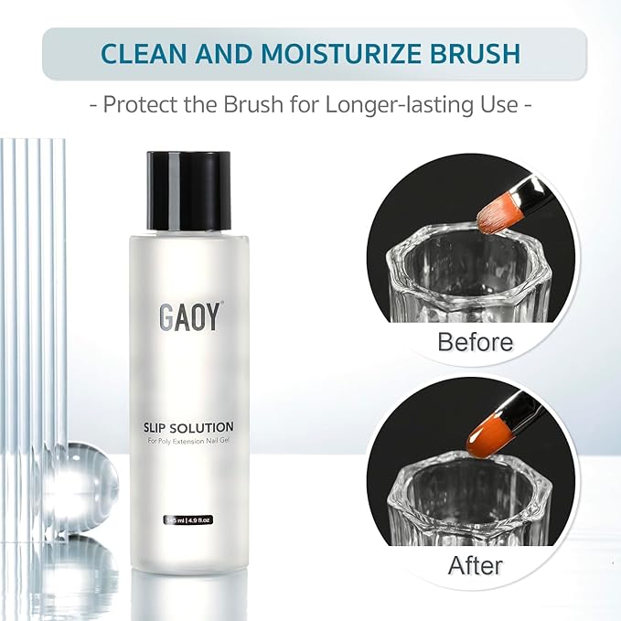 GAOY Slip Solution Set for Poly Gel Nails, 145ml Anti-stick Liquid with Nail Art Brush, for Building Extension Gel Nails