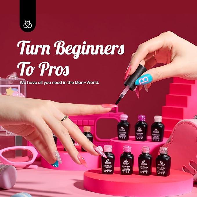 Beetles Pink Gel Polish Set Spring 20 Colors Hot Pink Alluring Sweetie Collection Nude Purple Glitter Red Uv Gel Manicure Kit with Base Glossy and Glitter Top Coat Gifts for Women