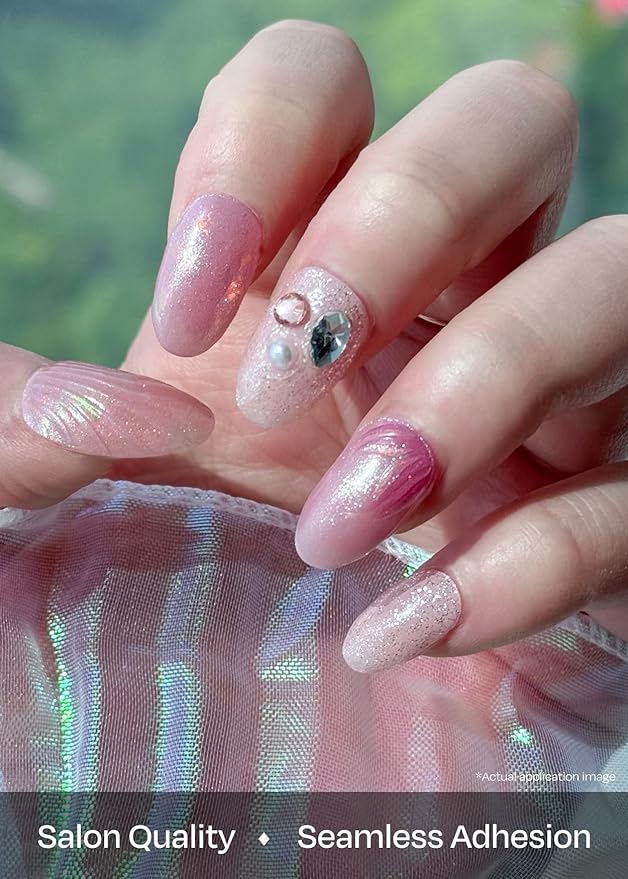 ohora Semi Cured Gel Nail Strips (N Mermaid Glow) - Works with Any Nail Lamps, Salon-Quality, Long Lasting, Easy to Apply & Remove - Includes 2 Prep Pads, Nail File & Wooden Stick