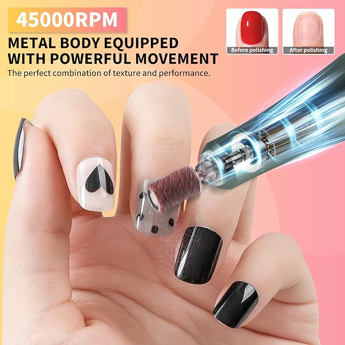 LIMEGIRL Professional Electric Nail File Drill Bits Kit 45000RPM for Acrylic Toenail Machine Clippers with 14 Drill Bit Gradient Yellow Portable Rechargeable Cordless