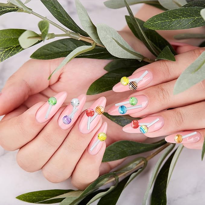 PAGOW 200pcs 6mm Lollipop Nail Charm Colorful Candy Mini Sugar Nail Art 3D Acrylic Decorations Kawaii Accessories Sweet Christmas Valentine Birthday Gift for Women Teen Girls
