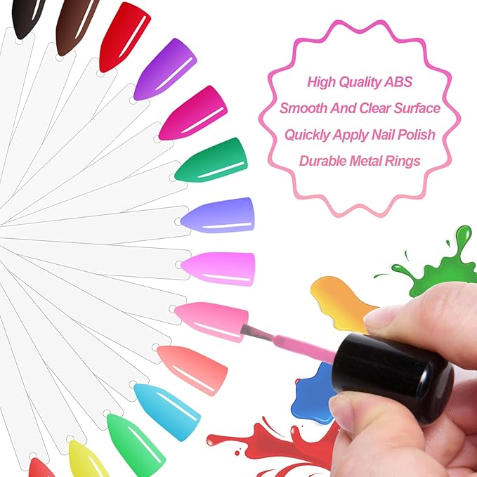 150Pcs Nail Swatch Sticks with Ring Clear Nail Polish Tips Fan Shape Nails Sample Sticks Nail Practice Color Display ABS Nail Art Polish Display Board, Clear