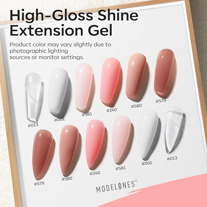 modelones Poly Nail Gel Kit 6 Colors with 8 W Lamp Nail Extension Gel Kit Nude Clear Pink Natural Complete for Beginner Thickening Solutions DIY at Home for Women