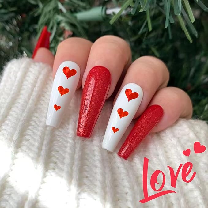 9 Sheets Heart Nail Stickers, 3D Valentine's Day Black Red Golden Laser Design Self-Adhesive Nail Art Decals, DIY Manicure Decoration Supplies Accessories for Women Girls