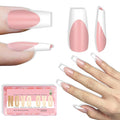 NOVO OVO White French Tip Medium Coffin Nail Tips Press on, BABY PINK, Extra Thick Soft Gel Fake Nail Acrylic Extension, Need Builder Gel Top Coat, No Glue Included, for Salon DIY 15 Sizes x 240 pcs
