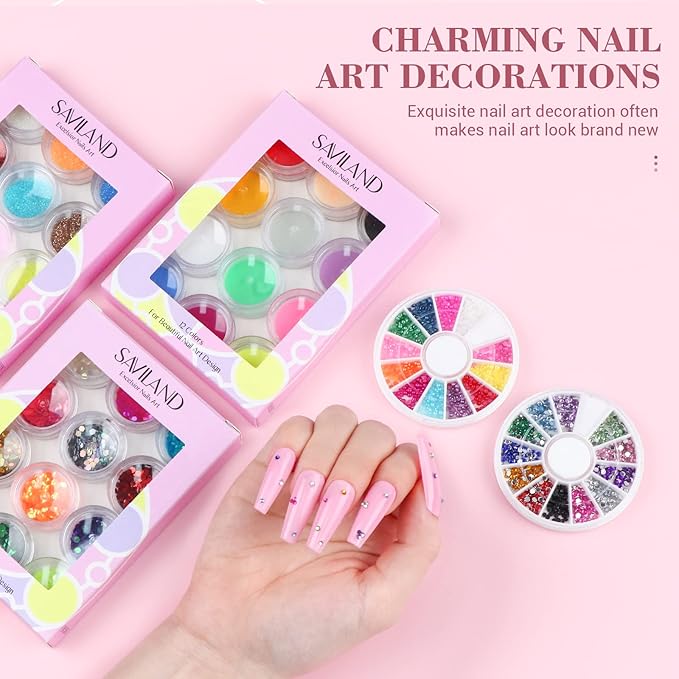 SAVILAND Acrylic Nail Kit with Drill: Professional Nails Kit Acrylic Set with Everything U V Light Gel Polish Nail Glue Tips Nail Art Supplies for DIY Home Salon