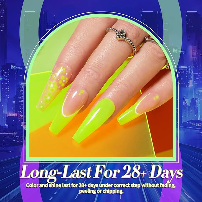 Born Pretty Neon Gel Nail Polish Set 6 Colors Spring Summer Luminous Glow in Dark Gel Polish Fluorescent Orange Hot Pink Blue Yellow Green Purple Gel Nail Polish Set 7ML