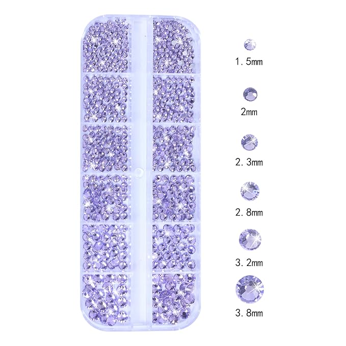 HNUIX Nail Rhinestones - 1600pcs 3D Multi Shape Size, Light Purple Nail Gems, Flat Back, with Kit, for Nail Art, DIY Decorations
