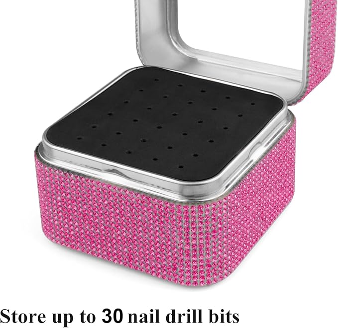 Nail Drill Bits Holder Rhinestone Case Box- 30 Holes Dustproof Portable Storage Box Efile Nail Bits Displayer Organizer Container for Manicure Tools