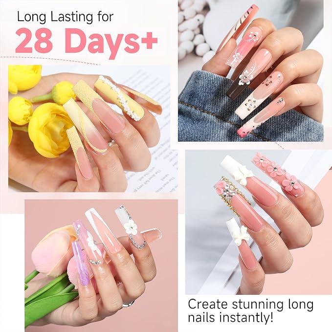 UNA GELLA Extra Long Tapered Sqaure Nail Tips Full Cover 504pcs No C Curve Clear Gel Nail Tips XXL Long Straight Nails Tips Acrylic Nails Square Gel Nails for DIY Nail Art 12 Sizes