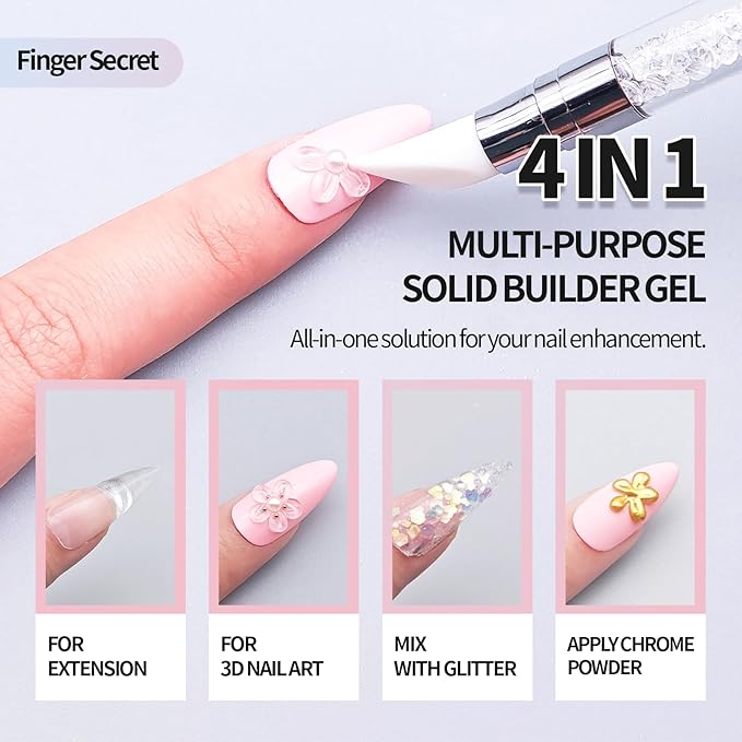 3D Gel Nail Art Kit-Pink Solid Builder Gel for Nails 3D Sculpting Carving Building Modeling Hard Extension for Beginner DIY Salon at Home Cured Needed