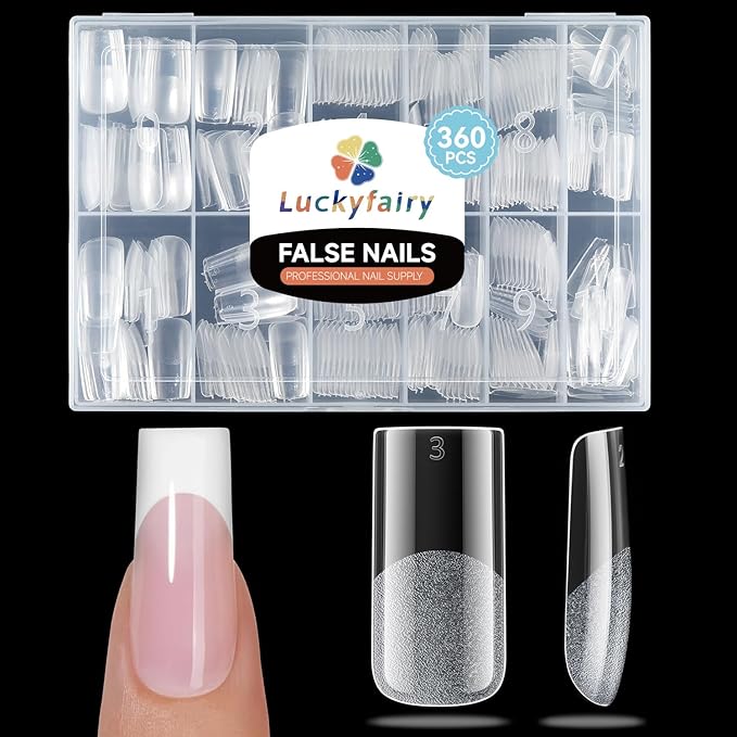 Medium Square Nail Tips, 360pcs Soft Gel Pre-Shaped Acrylic Fake Nails, Half Matte Full Cover Clear Gelly Press on Flase Nail Tips for Extension Nail Manicure Home DIY 12 Sizes Gelly Tips