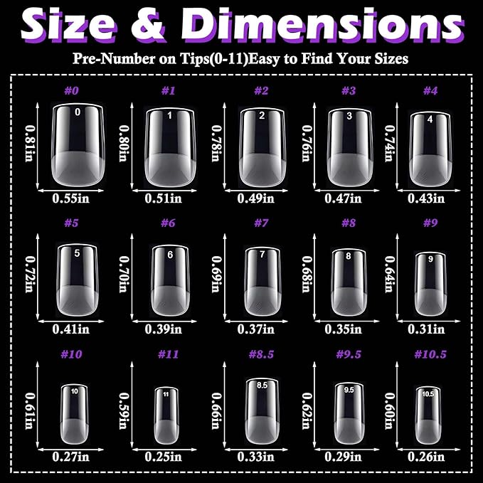 300pc Short Square Nail Tips, Soft Gel Nail Tip Square Fake Nails Artificial Fingernail, 15 Sizes Full Cover Clear Press on Nail Short Acrylic Nails Tips for Nail Extension, Press Nails Making