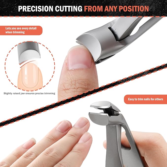 BEZOX Toenail Clipper for Seniors - Angled Toe Nail Clippers for Thick Nails for Seniors, Ergonomic Fingernail Clipper with Metal Nail File - Silver