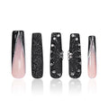 LOVFUL Press on Nails Dancing Spirit Black| Handmade with Full Covered Crystals| Reusable Fake Nails| Square Mid length 1.7in| H79-M