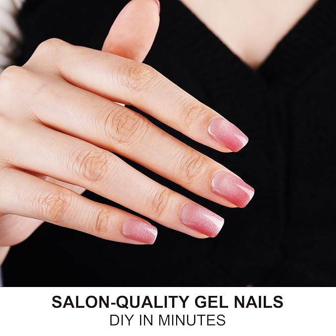 DANNI & TONI Semi Cured Gel Nail Strips Red Ombre Clear (Gloss Crush) Cat Eye Gel Nail Wraps 28 Stickers