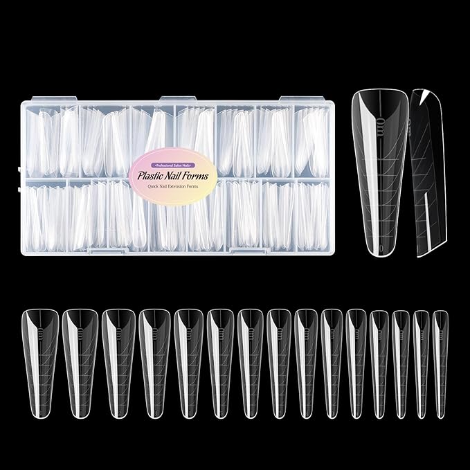 NMKL38 150PCS 15 Size Poly Extension Gel Dual Nail Form Coffin Nails Clear Ballerina Nail Tips Full Cover