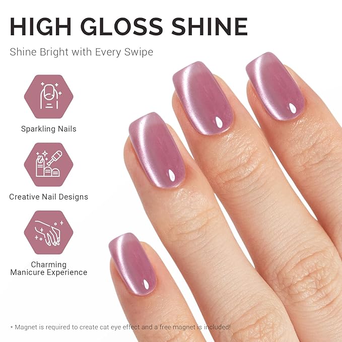 MelodySusie Glass Cat Eye Gel Nail Polish, Mist Pink Glitter Holographic Magnetic Nail Polish with Magnet, 0.5 Fl Oz UV Nail Polish for Nail Art Manicure Salon DIY at Home B5604