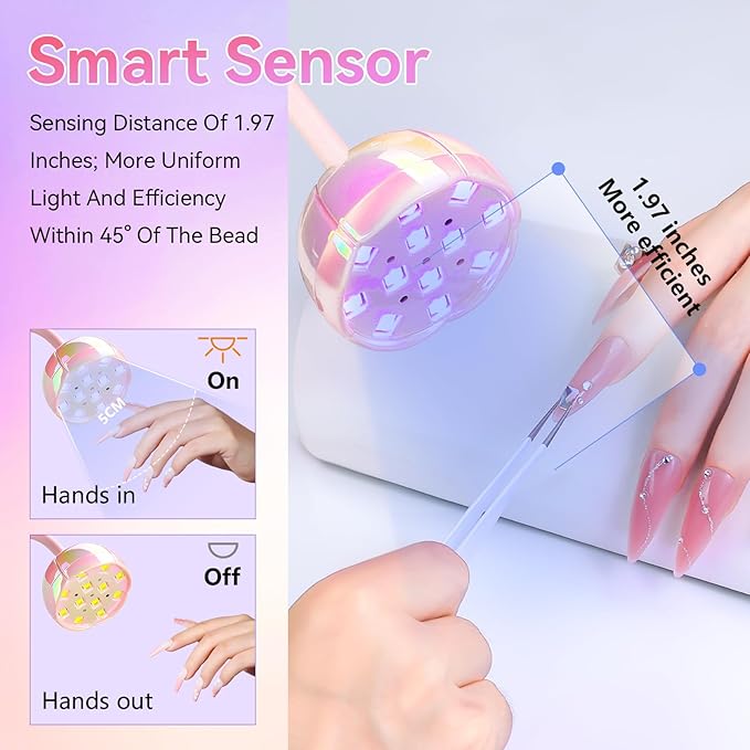 Makartt UV LED Nail Lamp - Gooseneck UV Light for Nails Cordless Rechargeable USB 39mW/cm² Dryer LED Lamp with Auto Sensor 4 Timer Settings Fast Curing for Nail Art Polish (Glazed Pink)