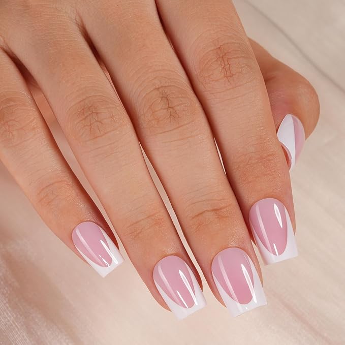 Vansiho Deep French Gel Nail Tips, Pink 150Pcs Short Square Soft Gel Nail Tips, French Tips Press on Nails, Fake Nails for Nail Art DIY 15 Sizes