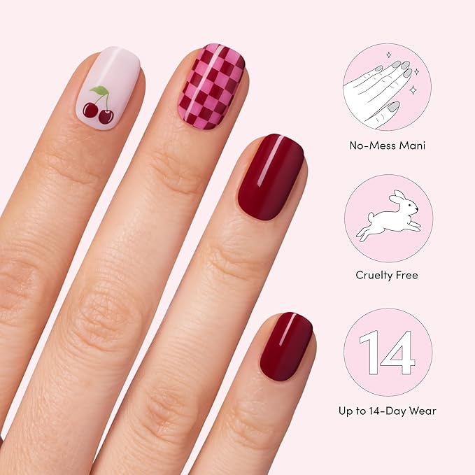Dashing Diva Gloss Nail Strips Bundle - The Fruit Punch Collection - Cha Cha Cherry & Cuter at the Cape - UV Free, Chip Resistant, Long Lasting Gel Stickers - Contains 2 Sets