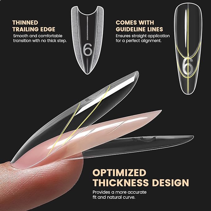 240Pcs Sandwich Dual Nails Forms,Nail Mold for DIY Quick Nails Extension, 15 Sizes Clear Plastic Form for Salon Manicures at Home（ZM-W557-Almond Round）