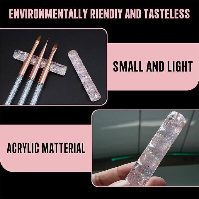 Acrylic Nail Art Brush Holder Stand - 5 Grids Crystal Clear Nail Brush Organizer, Perfect for Manicure and DIY Nail Art Pens, Brushes, and Tools (Pink+Gitter)