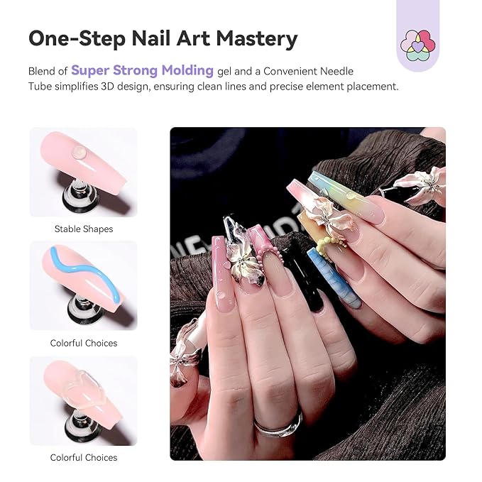SAVILAND 3D Nail Gel Set: 12 Colors No-Wipe 3D Sculpting Gel for Nail Art Design, Soft Molding Carving Sculpture Gels for Home DIY & Salon Use