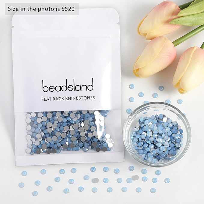 Beadsland 1440pcs Flat Back Crystal Rhinestones Round Gems for Nail Art and Craft Glue Fix, Blue Opal, SS12, 3.0-3.2mm