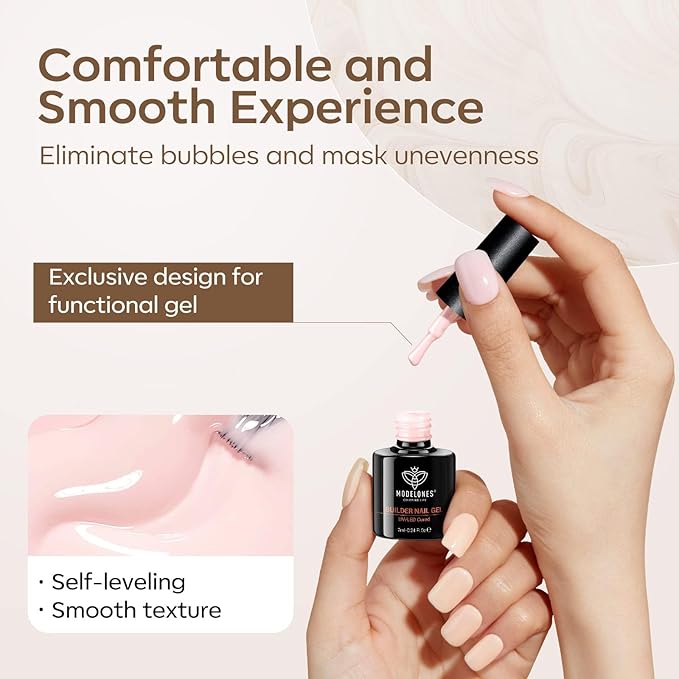 modelones Builder Nail Gel, Base Colors 8-in-One Jelly Caramel Brown Nude Pink Clear Builder Nail Gel Polish for Hard Extension Rubber Lamp Cured 6 Colors