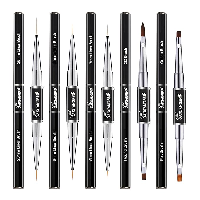 5 Pcs Nail Art Brush Set, Nail Art Brushes Double-Ended, Nail Liner Brushes and Nail Design Brush for Long Thin Liner Nails Detail, 3D Brush for Nails Art Gel Nail Polish Acrylic Nail Drawing