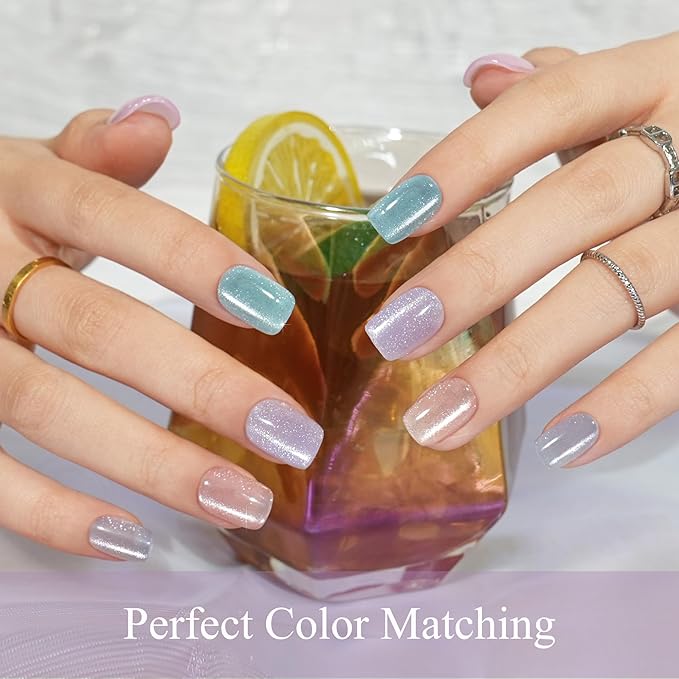 Valentines Press on Nails Short 5 Styles, Jofay Fashion 160Pcs Cat Eye Press on Nails for Women, Reusable Opaque Gel Fake Nails, Square Glue On Nails Kit in 16 Sizes, Bubbles