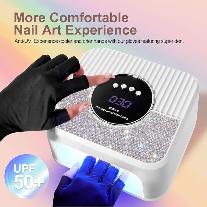 LIMEGIRL UV LED Nail Lamp Kit for Gel Polish Professional Fast Curing White Dryer Light Set with Protection Gloves Nail Art Cure Machine for Manicure Pedicure at Home and Salon