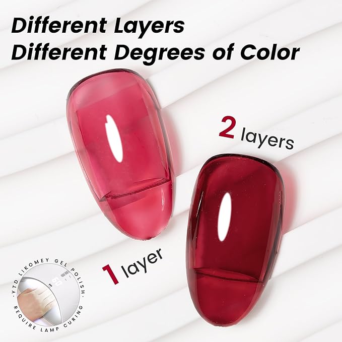 YTD Likomey Nude Gel Nail Polish,15ml Berry Red Translucent Neutral Jelly Sheer Blood Red Glass Salon Home DIY Manicure Fall Winter UV Color Varnish,LS301