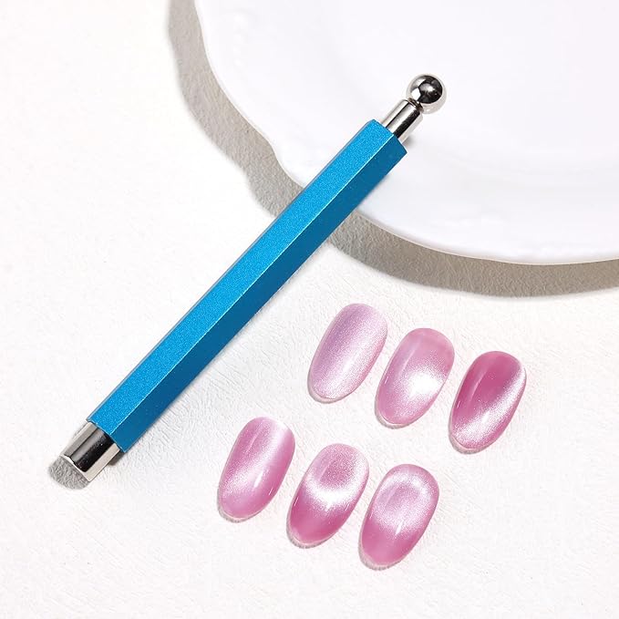 3-in-1 Cat Eye Nail Magnet Tool with Heart Magnet, Double-Ended Cylindrical & Ball Magnets for Cat Eye Gel Polish Glass Bead Nail Effects Manicure Supplies imanes para uñas (Blue)