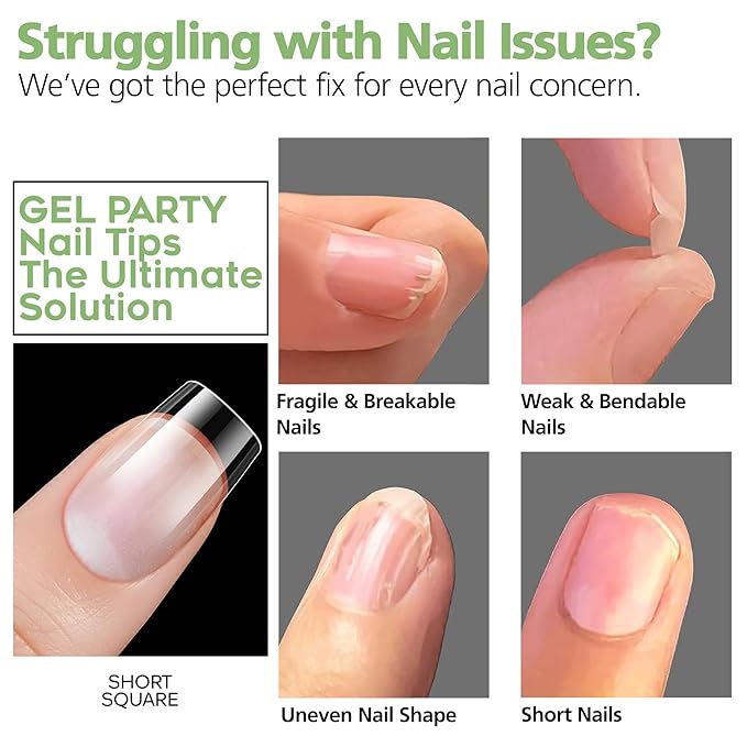 GELPARTY Soft Gel Nail Tips Short Square - 240Pcs Pre-Buffed Matte Full Cover Tips - No Filing Needed, Soak Off Gel Extension System - Clear False Nails (12 Sizes)