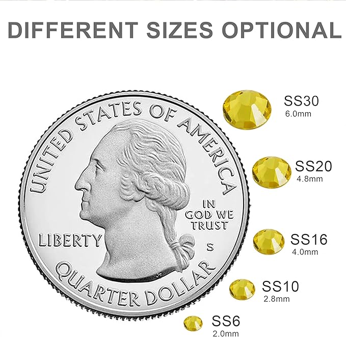 Blinginbox 1440 Pieces SS16/3.8-4mm Flat Back Crystal Rhinestones Round Gems for Nail Art,Citrine